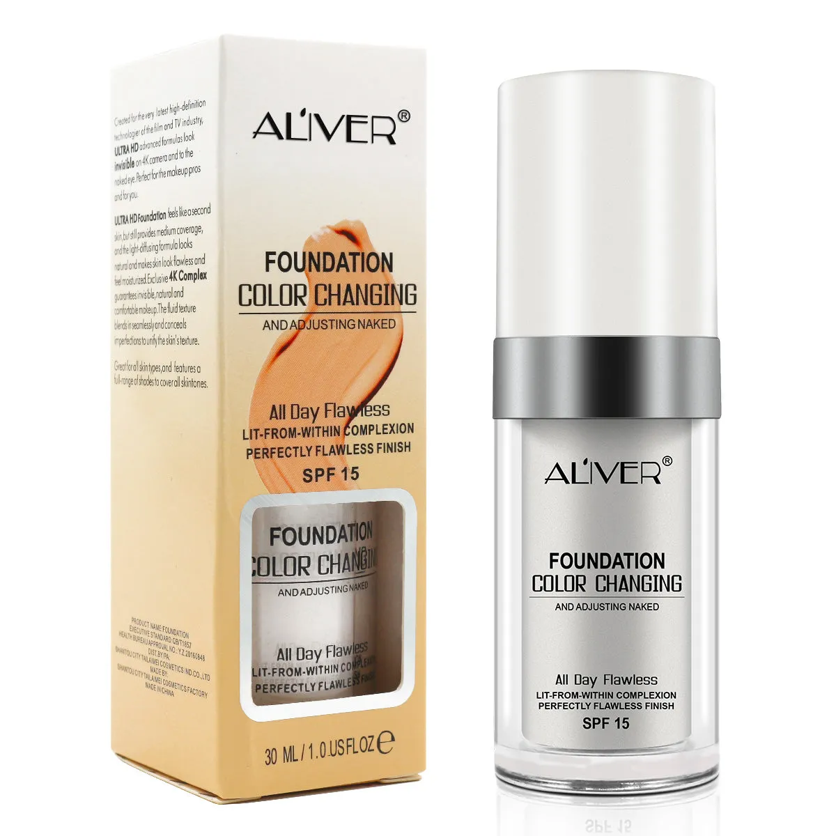 Aliver Color Changing Liquid Foundation-Flawless Warm Skin Tone Foundation Makeup-Lasting & Concealer-1 fl oz.