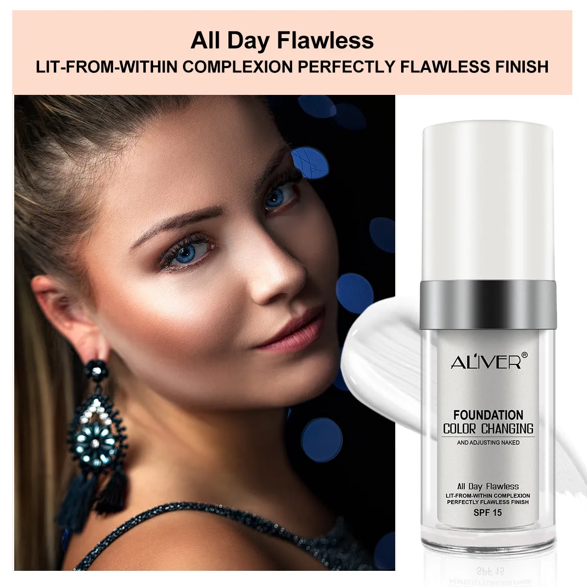 Aliver Color Changing Liquid Foundation-Flawless Warm Skin Tone Foundation Makeup-Lasting & Concealer-1 fl oz.