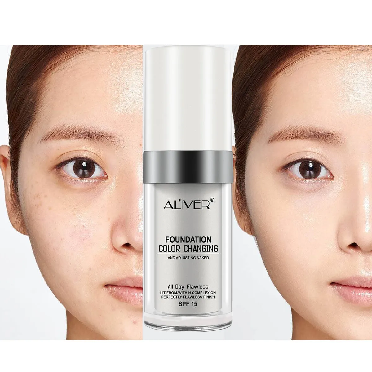 Aliver Color Changing Liquid Foundation-Flawless Warm Skin Tone Foundation Makeup-Lasting & Concealer-1 fl oz.