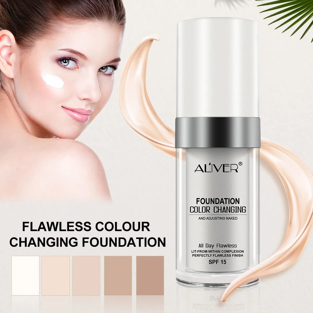 Aliver Color Changing Liquid Foundation-Flawless Warm Skin Tone Foundation Makeup-Lasting & Concealer-1 fl oz.