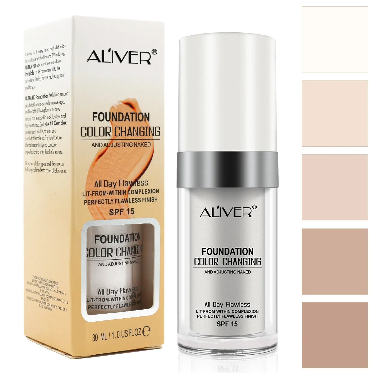 Aliver Color Changing Liquid Foundation-Flawless Warm Skin Tone Foundation Makeup-Lasting & Concealer-1 fl oz.