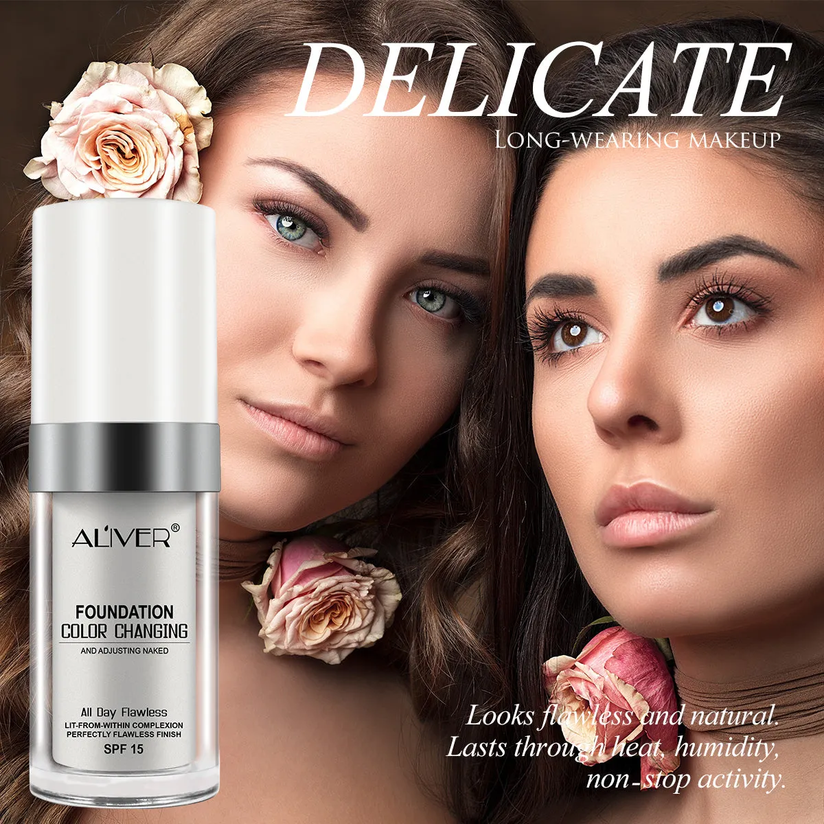 Aliver Color Changing Liquid Foundation-Flawless Warm Skin Tone Foundation Makeup-Lasting & Concealer-1 fl oz.
