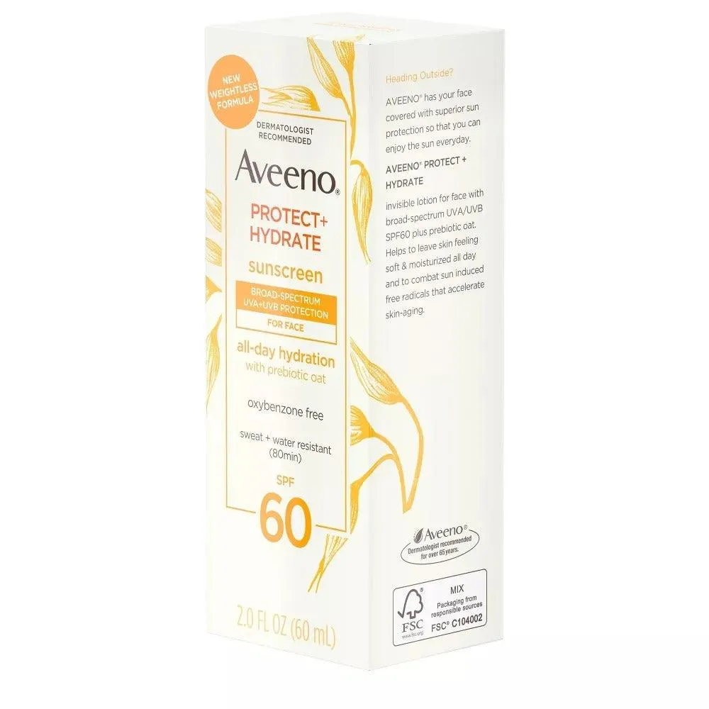 Aveeno Protect   Hydrate Broad Spectrum Face Sunscreen Lotion SPF60 - 3 Oz