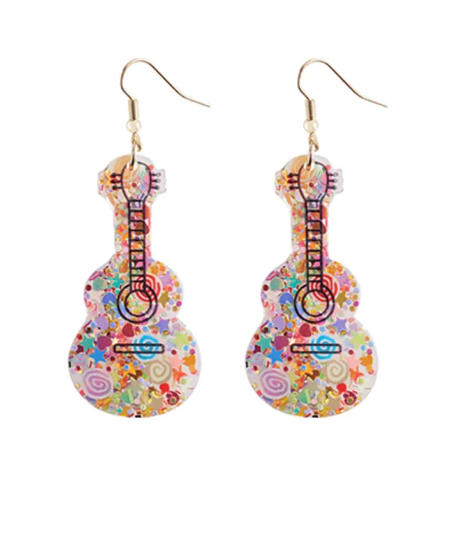 Glitter Guitar Acrylic Earrings